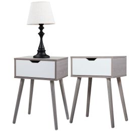 2 Pieces Bedside Table with Storage Drawer for Living Room - cement gray